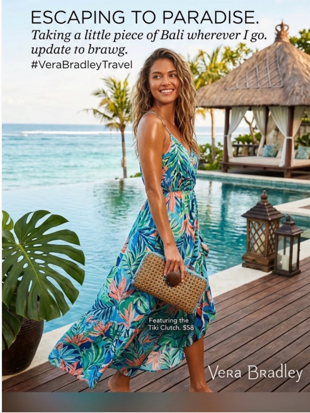 NWT ~ Vera Bradley Tiki Clutch Bali Blue Woven Rattan Clutch